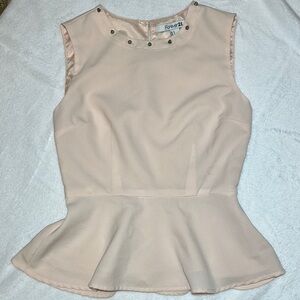 Blush pink Peplum Blouse with gold stud detail at neckline size small